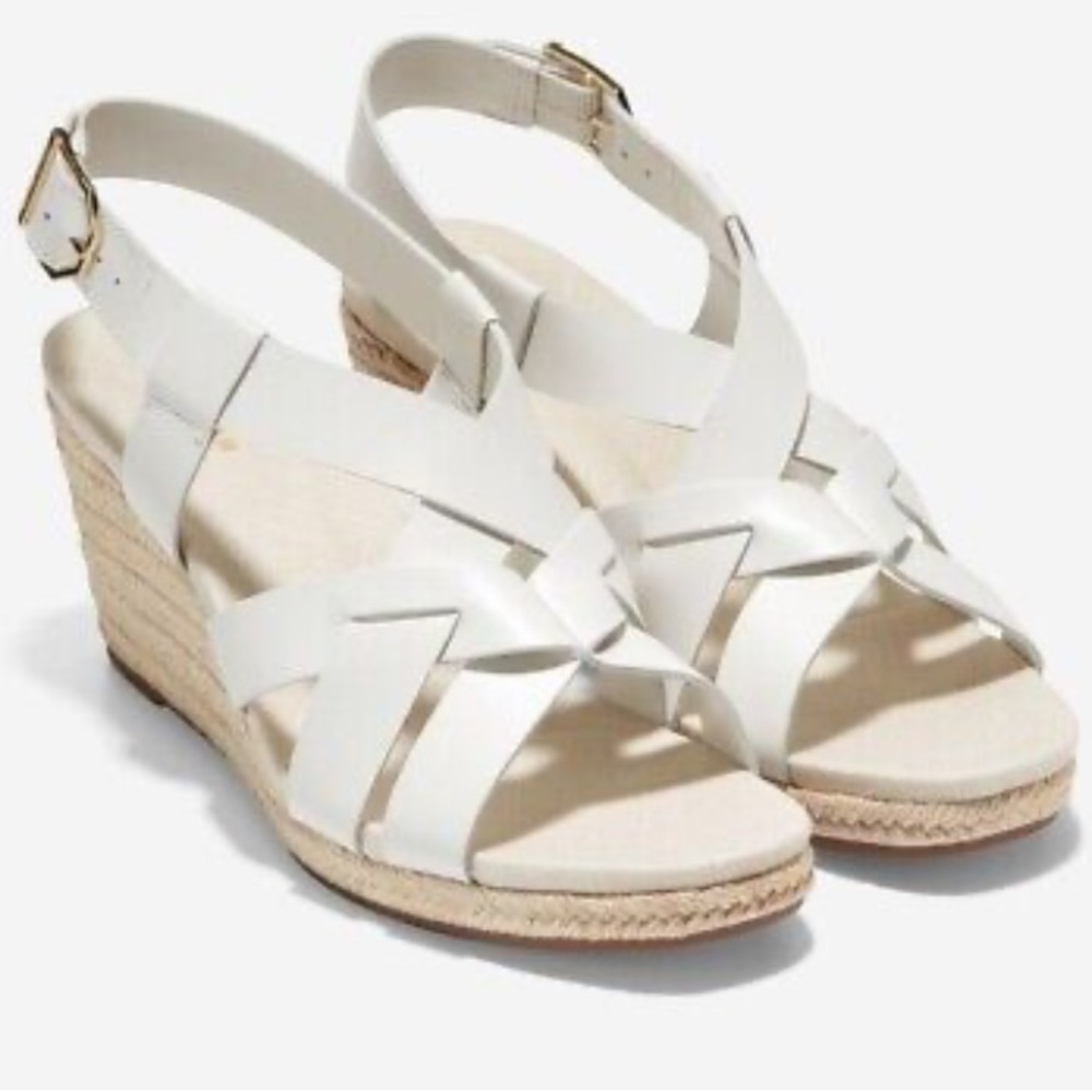 New Cole Haan Crystal Wedge Leather Espadrille Strap Sandal - Picture 1 of 10